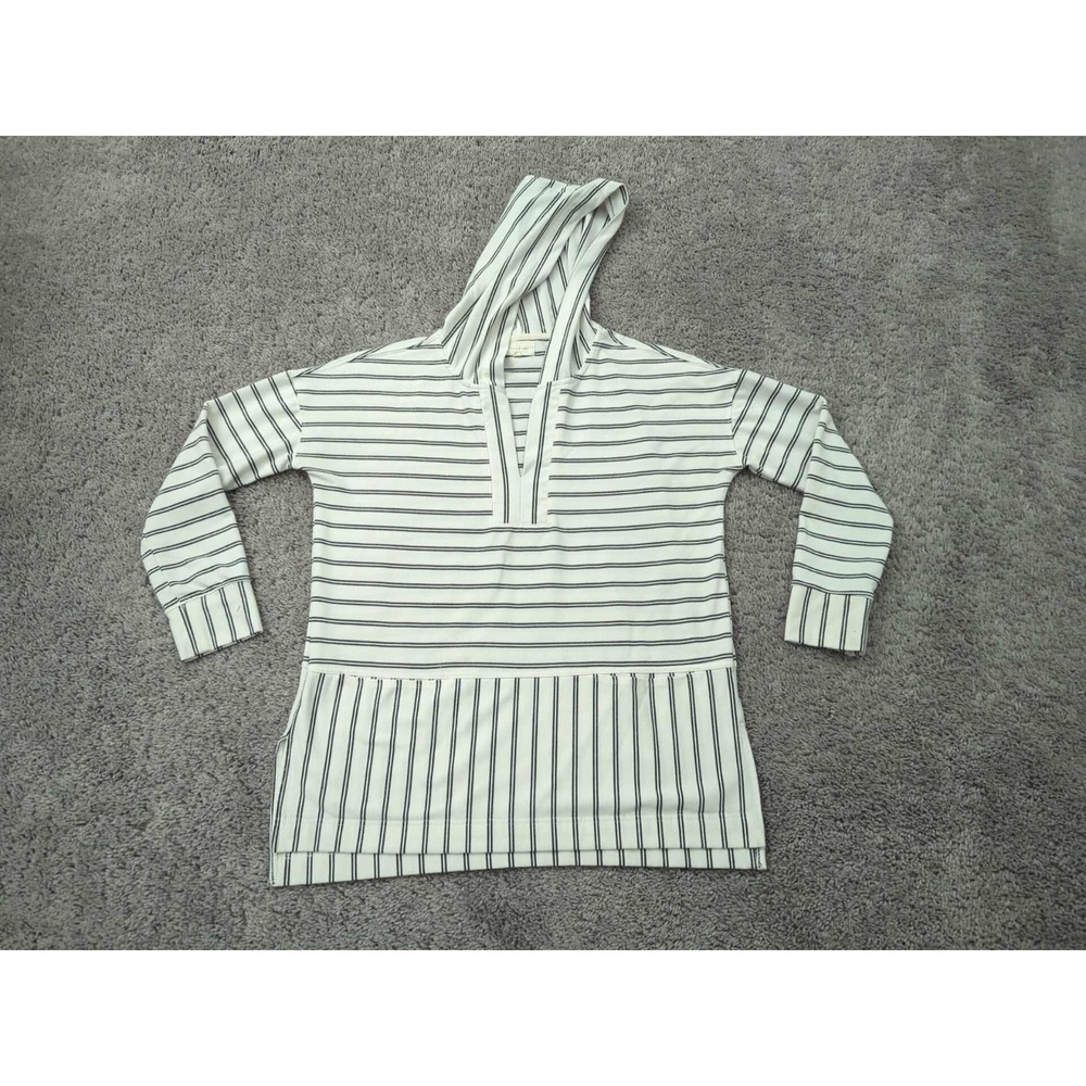 Melloday Hoodie Womens Small White Striped‎ Long Sleeve Side Slit Relaxed